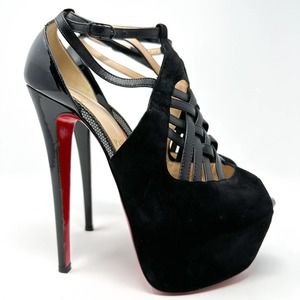 Christian Louboutin Carlota Platform Heels Pumps Suede Black EU 37 US 7